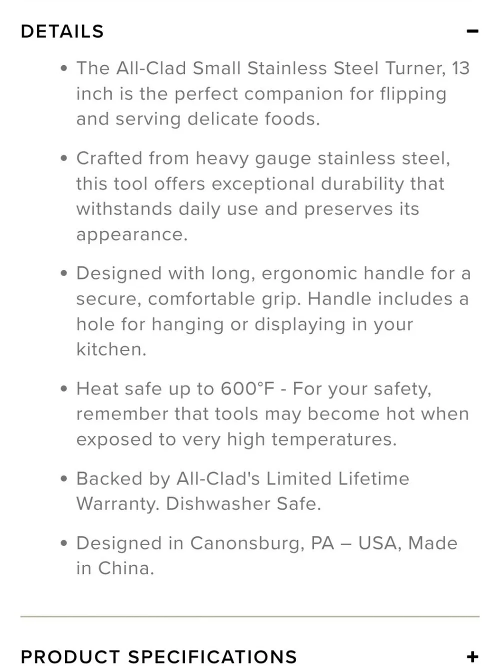 All-Clad Stainless Steel Small Turner